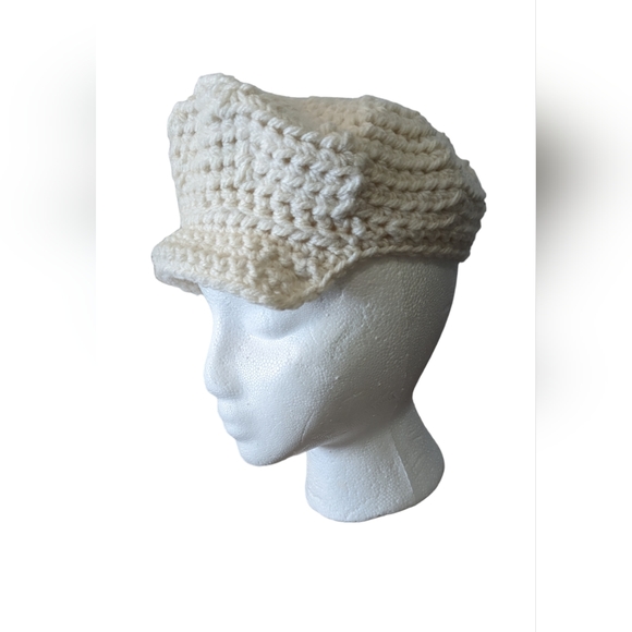 Hand Crafted Accessories - Crochet Newsboy Cap Womens One Size Boho Neutral Swiftie Festival Grandpacore